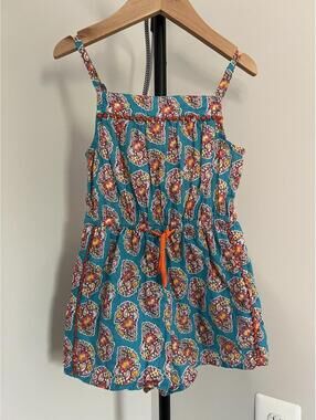 Mini Boden Girls AOP Sleeveless Romper, Azure Blue Paisley, Size 2/3